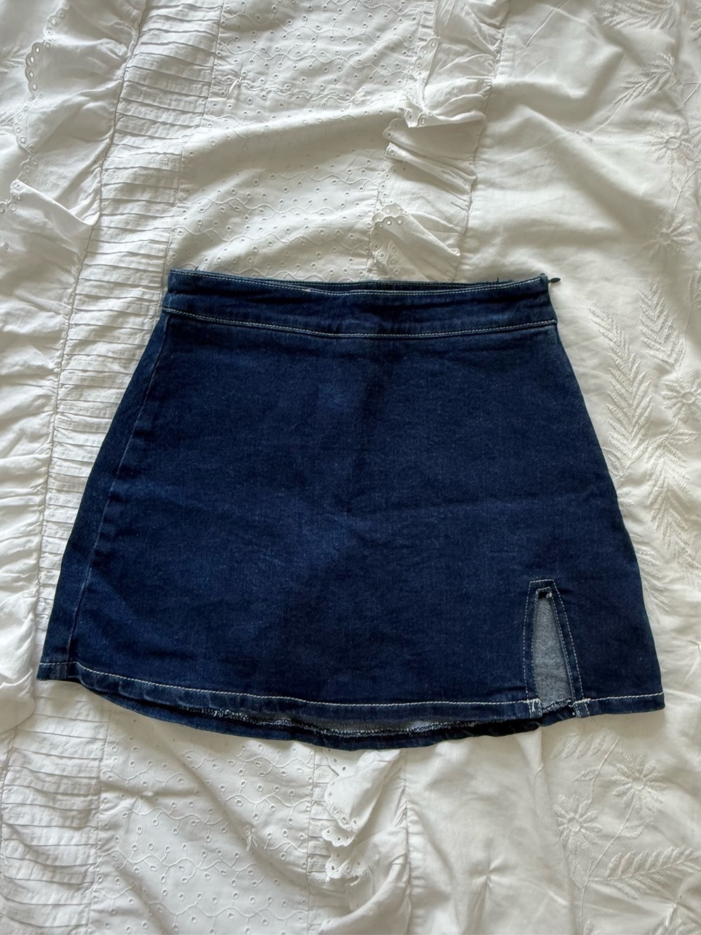 Dark Blue Denim Mini Skirt with Front Slit